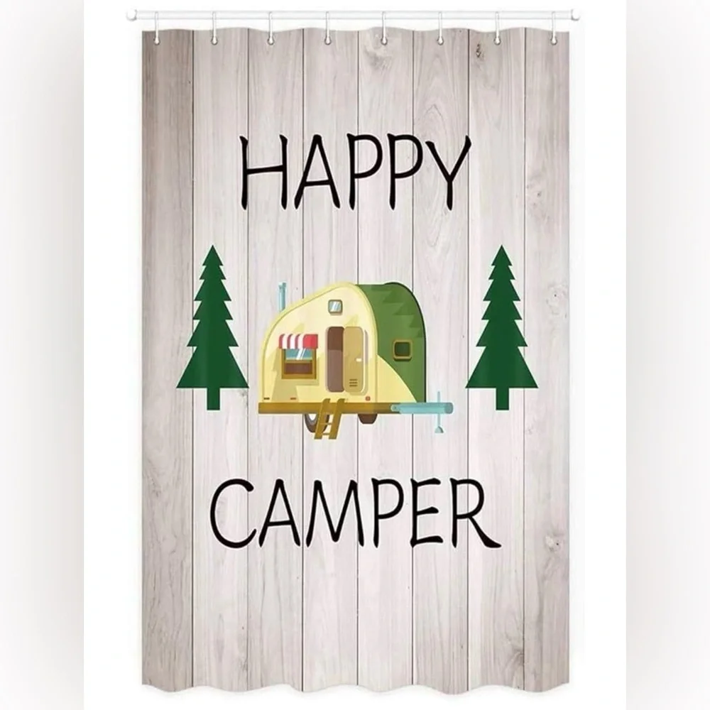 Happy Camper Shower Curtain, 48 X 72 Inches , Rustic Farmhouse